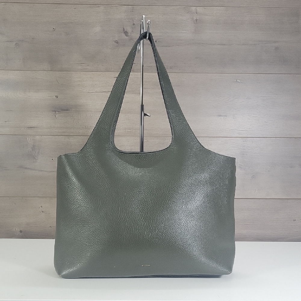 Cuyana Green Pebble Leather Tote Bag